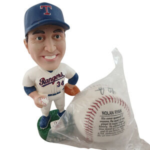 Nolan Ryan Texas Rangers 2001 Bobblehead w/ Commemorative Baseball Collectible